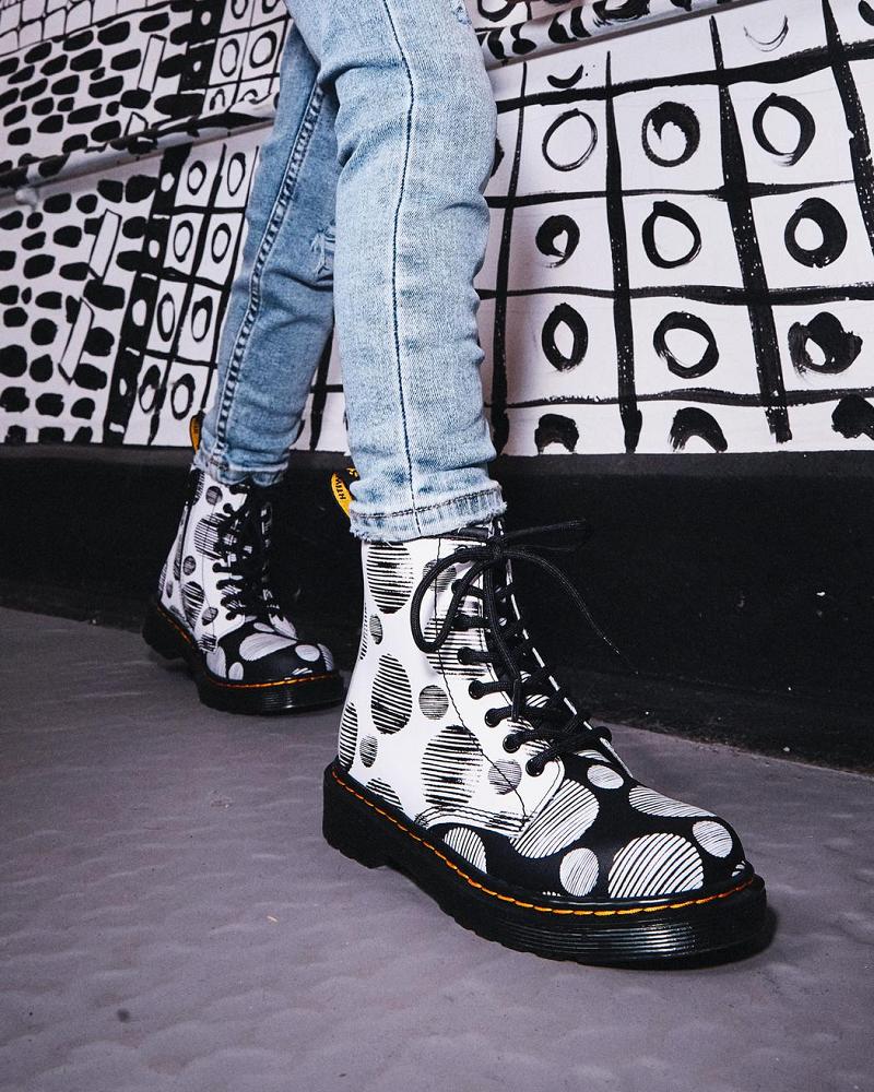Dr Martens Junior 1460 Polka Dot Læder Snørestøvler Børn Sort | DK 687WNB